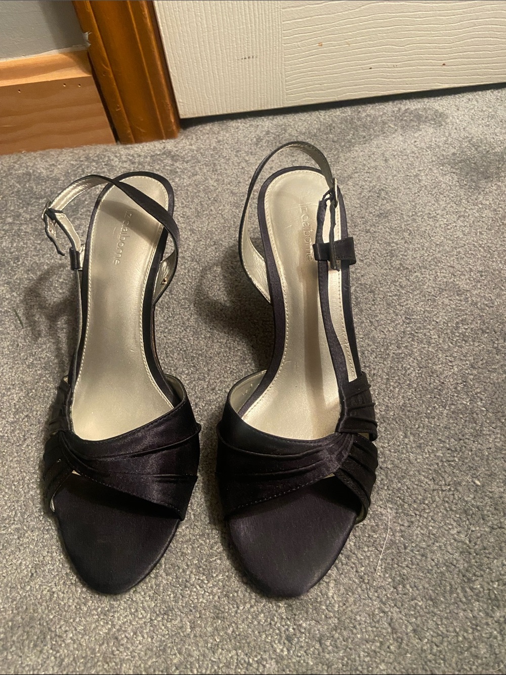 Liz Claiborne Black Satin Slingback Heels with Bow Accent